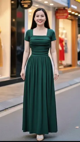 (C18) Đầm thiết kế dáng dài cổ vuông xếp ly#ilovetiktok1996 #reviewthoitrang #vay #vaythietke #vaydutiec 