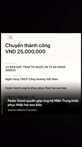 Fedor Gorst quyên góp ủng hộ đồng bào Miền Trung ❤ Thời gian gần đây, tâm điểm của cả nước ta đang dồn về Miền Trung nơi mà bão lũ đã khiến rất nhiều thành phố bị ngập trong nhiều ngày, tình trạng mất điện kéo dài , sóng điện thoại bị mất liên tục và gần như bị chia cắt hoàn toàn với bên ngoài 😢. Với tinh thần 