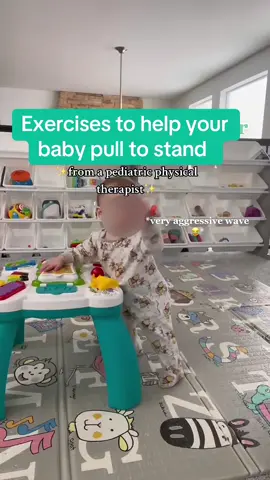 ✨ Exercises to Help Your Baby Learn to Pull to Stand ✨ Hi, I’m Ashley.. a pediatric physical therapist and mom of two! Pulling to stand is such an exciting milestone that builds leg, hip, and core strength ..all skills your baby needs before walking. Here are a few of my favorite ways to support it 👇 🪑 Sit-to-stands from your lap with hands on a support surface 🧍‍♀️ Play in tall kneeling for hip and core stability 🦵 Play in half kneeling to build single-leg strength and balance ⬆️ Help them transition from tall kneeling → half kneeling → standing Remember, babies develop at their own pace, but intentional play makes a big difference 💪 #babymilestones #babydevelopment #pediatricPT #childdevelopment  