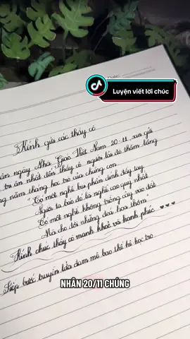 Lời chúc 20/11 ý nghĩa bằng tay, thay vì gửi tin nhắn như thường lệ 🌷 #ilovetiktok #nhagiaovietnam #luyenviet #tiktokviral #vietchudep 