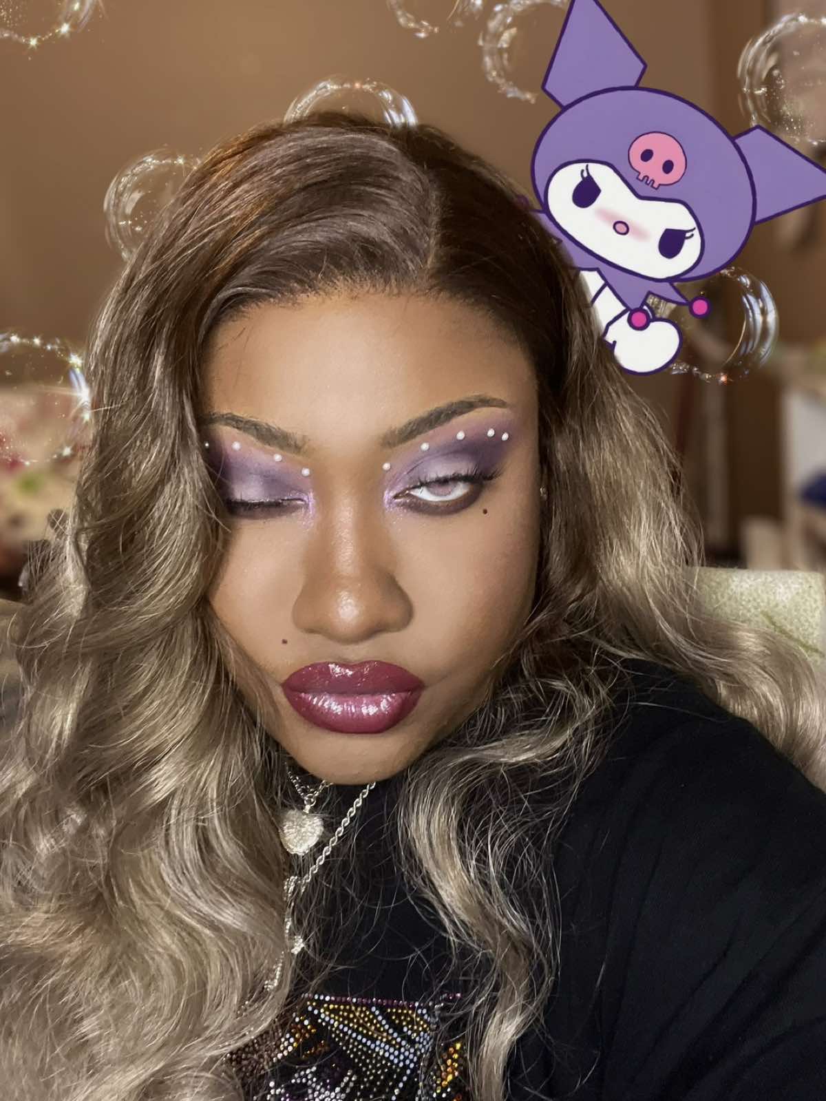 gifted by  @wetnwildbeauty ꧁Hey Triple B 💕 Pink is my fav color but Kuromi got my heart!  Seriously look how cute this Kuromi makeup set is?! IMMA SANRIO GIRL BY HEART! And it will never change! Enjoy this cute purple look 💜🪻꧂ ♡︎❀☽ D E T A I L S ♡︎❀☽ ❀Wet n Wild x Kuromi Anniversary • Kuromi makeup bag  ❀Wet n Wild x Kuromi Anniversary • 3pc cushion sponge set ❀ Wet n Wild x Kuromi Anniversary • Luminous setting powder • Moody Cutie 
︎❀Wet n Wild x Kuromi Anniversary• Grunge glam palette  ❀Wet n Wild x Kuromi Anniversary • Lip liner lipstick • Twist & Tricks  ❀Wet n Wild x Kuromi Anniversary • Spiral lipgloss • Punk Girl ♡︎ Tagz: {#spw0anlooks         #wetnwildbeautyy #wnwbeautypartner}