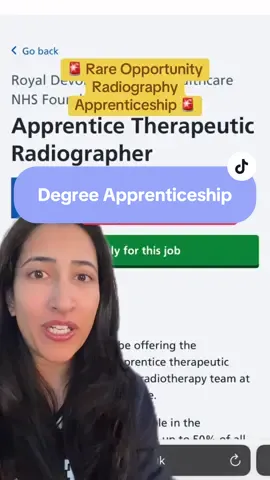 Another apprenticeship has popped up!! A chance to become a radiographer without going to university.  A radiogrpahy apprenticeship consists of 3 years of paid work, alongside shadowing, assisting, learning on the job and one day a week studying!  Plus you get paid, NO loans needed! So over 3 years you’ll amount a salary of between £60-70k and end up with a degree and become a regulated healthcare professional in the NHS  Drop any questions down below 👇🏼  #radiography #apprenticeship #nhsjobs #careers #healthcareworker 