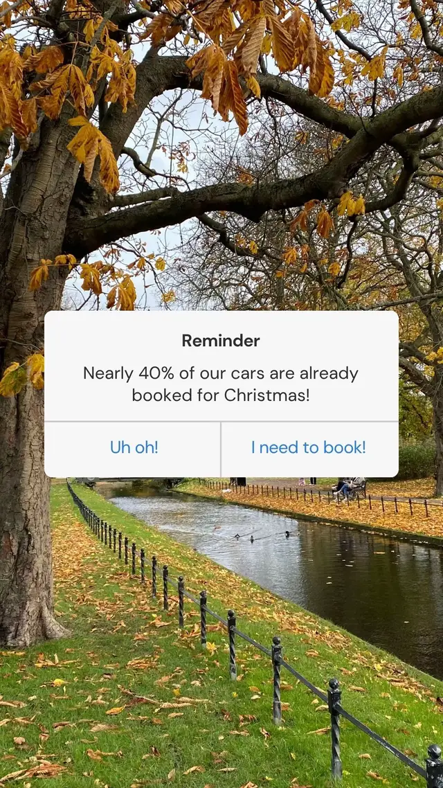 It's time to get booking! Nearly 40% of our fleet are already booked for Christmas this year.  Reserve yours in the app today to make sure you're 'driving home for Christmas' on time 🚗 #christmas #christmastravel #transport #drivinghomeforchristmas 
