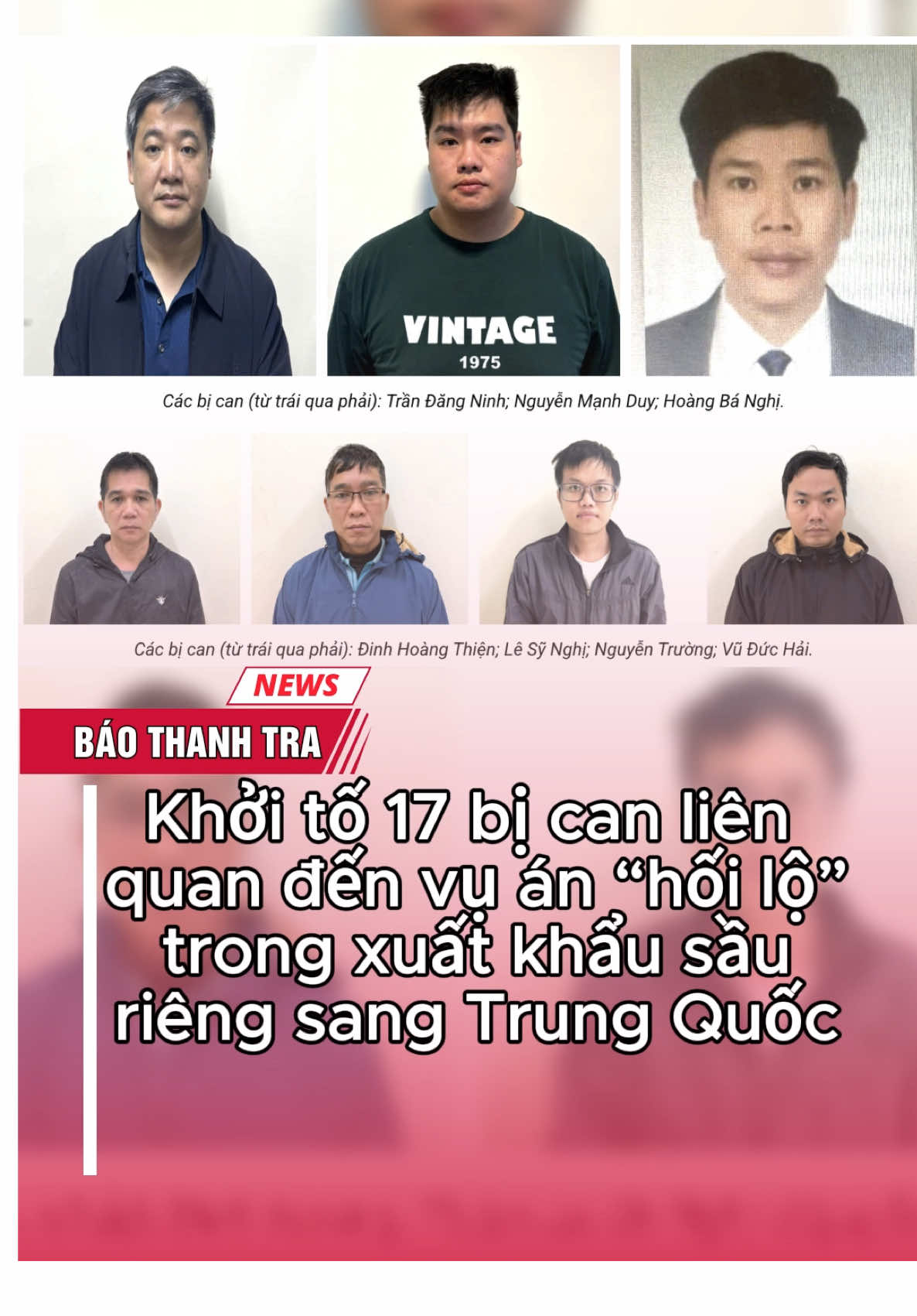 Khởi tố 17 bị can liên quan đến vụ án “hối lộ” trong xuất khẩu sầu riêng sang Trung Quốc #baothanhtra  #saurieng  #bocongan  #congan  #xuatkhau 