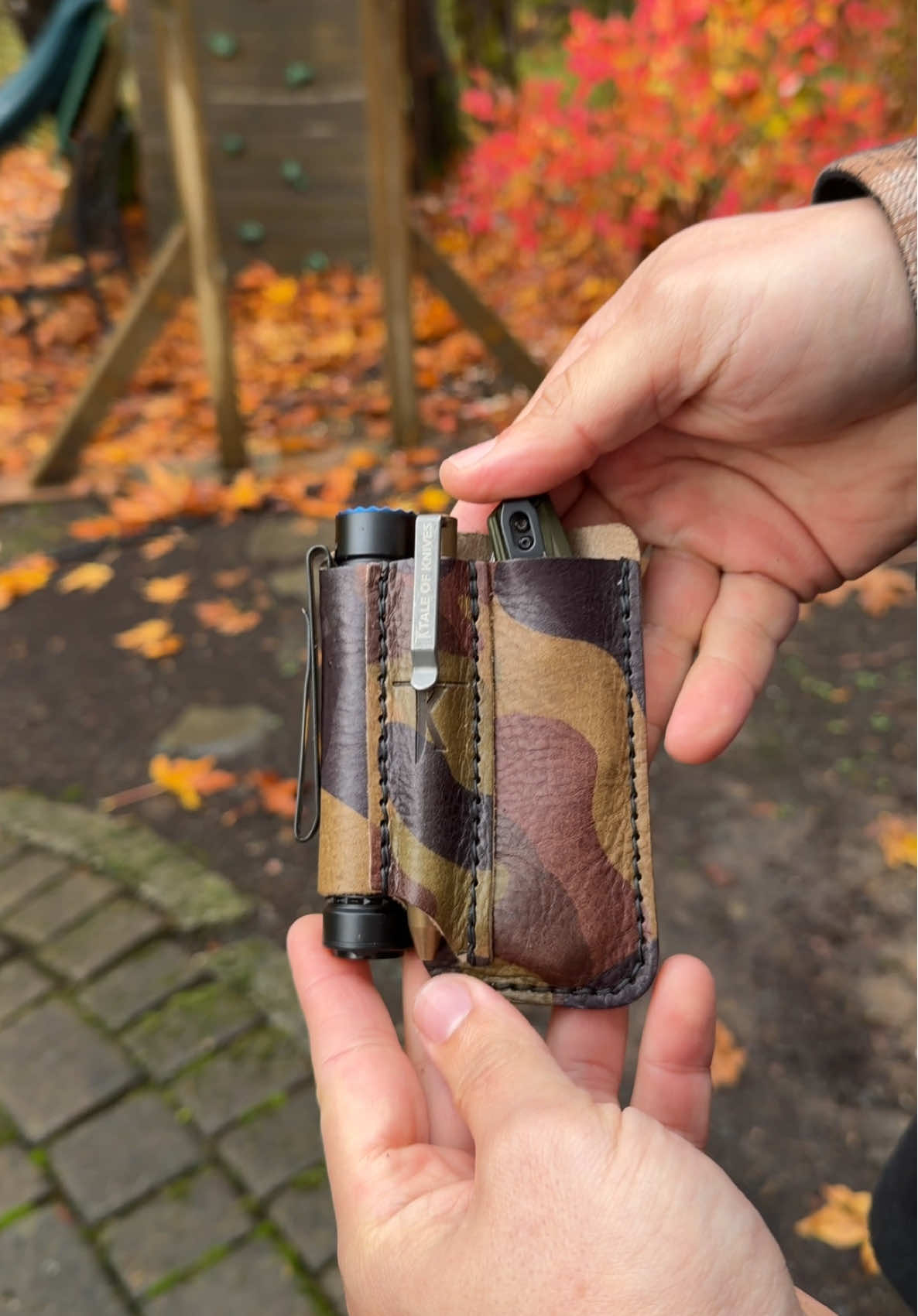 This limited Camo leather drop in our pocket organizer Standard Tux leather goods is just too good! 🍁‼️ Grab your next best daily tool essential, stay prepared when you need to be on the go! www.taleofknives.com #tools #multitool #camo ##edcgear #organizer 