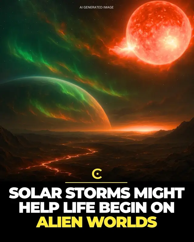 Powerful solar storms might not always destroy life. On some alien planets, they could help create it. Scientists discovered that when energetic particles from red dwarf stars hit atmospheres rich in nitrogen and carbon dioxide, they can trigger chemical reactions that form building blocks of life. This means that planets orbiting active stars, once thought too hostile, might actually be perfect for life to begin. Nature could be using chaos itself as the spark of creation.