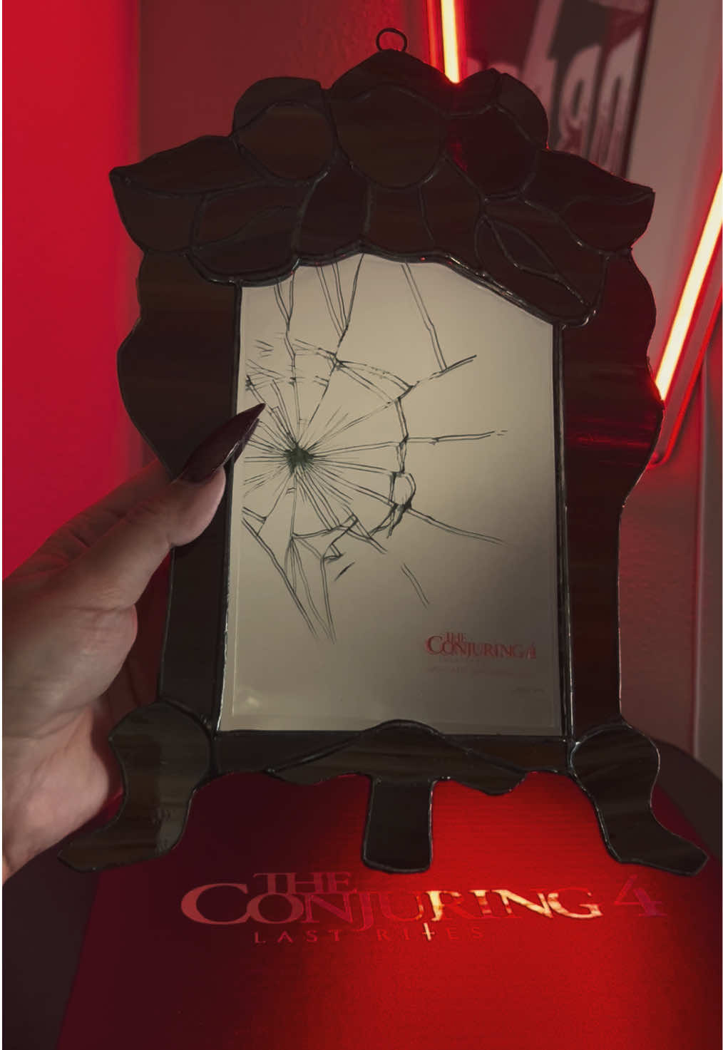 #theconjuringlastrites is Now Available on Digital 🖤 Thank you @Warner Bros. for sending this incredible stained glass mirror 🥀 #gifted @The Conjuring #theconjuring #horrortok #stainedglass 