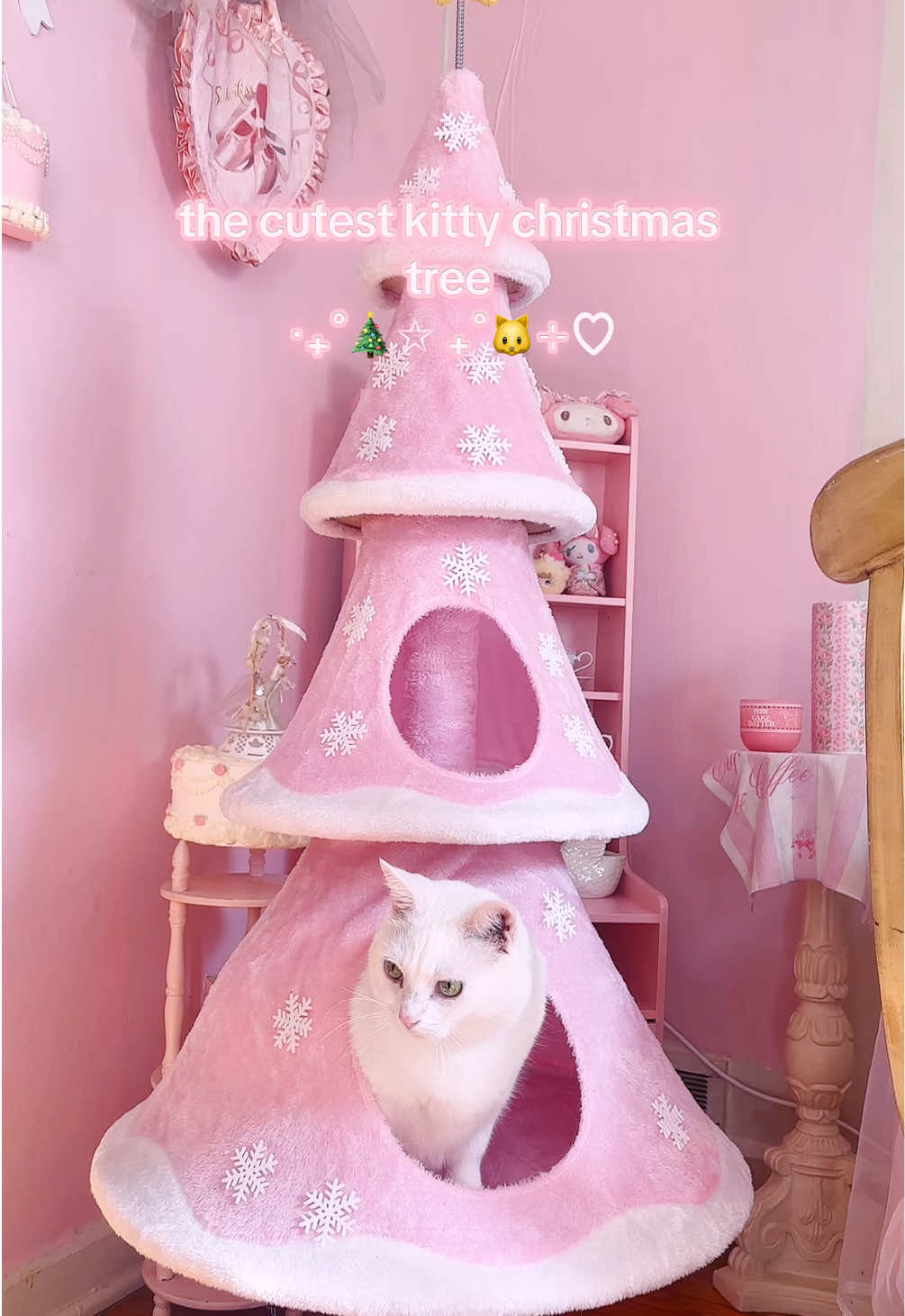 i am running out of space but this was so worth it, comes in other colors too! 🎄🐱 #cattree #catsoftiktok #kawaiiaesthetic #pinkchristmastree #cataccessories 