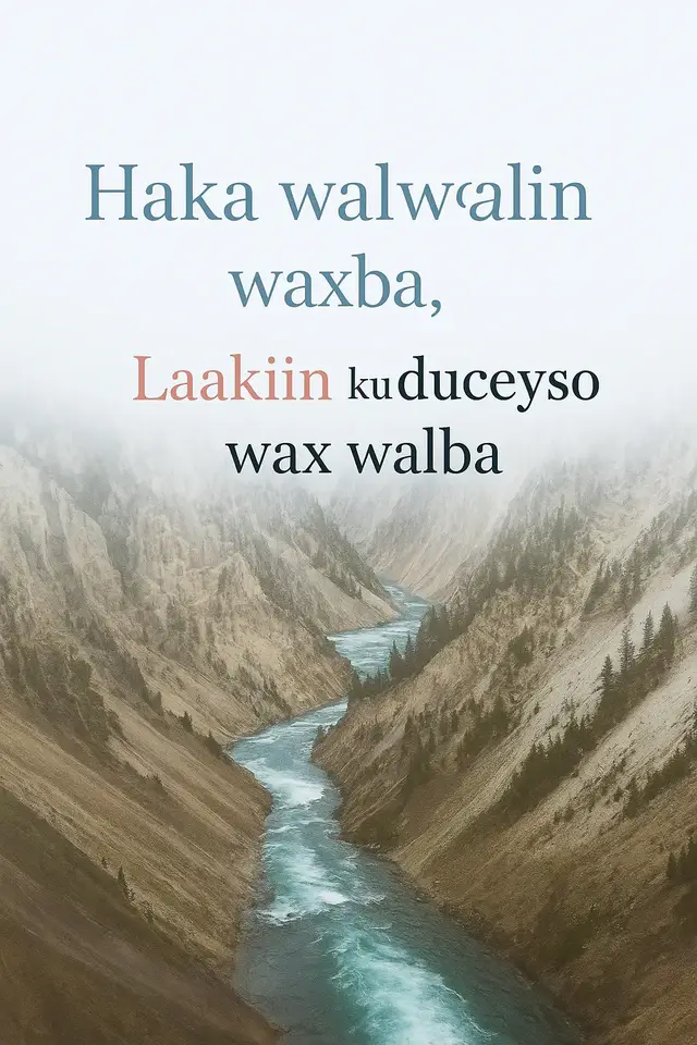 Qofka noloshiisa ku tiirsan ducada, waligii walwalo. Ducadu waa hubka ruuxda, waa dariiqa lagu dejiyo qalbiga, laguna xoojiyo kalsoonida Alle. Marka aad nolosha la kulanto culays, halkii aad ka murugoon lahayd, u laabo gacmaha kor u taag — waayo ducada waxay leedahay awood aan la arki karin oo beddeli karta xaalad kasta. Walwalka waa sida daruur madow oo daboolaysa iftiinka noloshaada. Haddii aad barato inaad ka tagto walwalka, oo aad ku beddesho ducada, waxaad ogaan doontaa in xalka uu si dabiici ah u yimaado. Qofka ducada adeegsada ma ahan mid ka cabsada imtixaanka, balse waa mid og in Alle mar walba la joogo, xitaa marka adduunku u muuqdo mid cidlo ah.