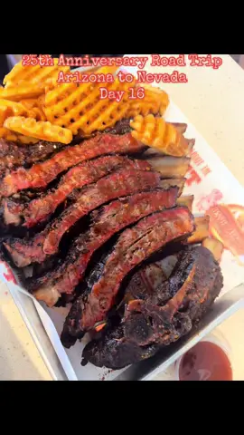 🎉 25th Anniversary Road Trip 📍 Arizona to Nevada 🗓️ Day 16 🍳 Breakfast at Spark by @hilton  Mesa, AZ 🍔 We had to stop at @Whataburger to grab some Green Chile Doubles and Apple Pies (freezing the burgers to enjoy later) 🚗 Clear skies on the drive 🦆 Going quackers with @Pringles  🔥 Late lunch at @Jessie Rae’s BBQ in Henderson, NV: Brisket Nachos and Beef Ribs (Thursdays & Sundays) 🏨  Home2 Suites by Hilton in Las Vegas, NV #roadtrip #travel #arizona #nevada #bbq 