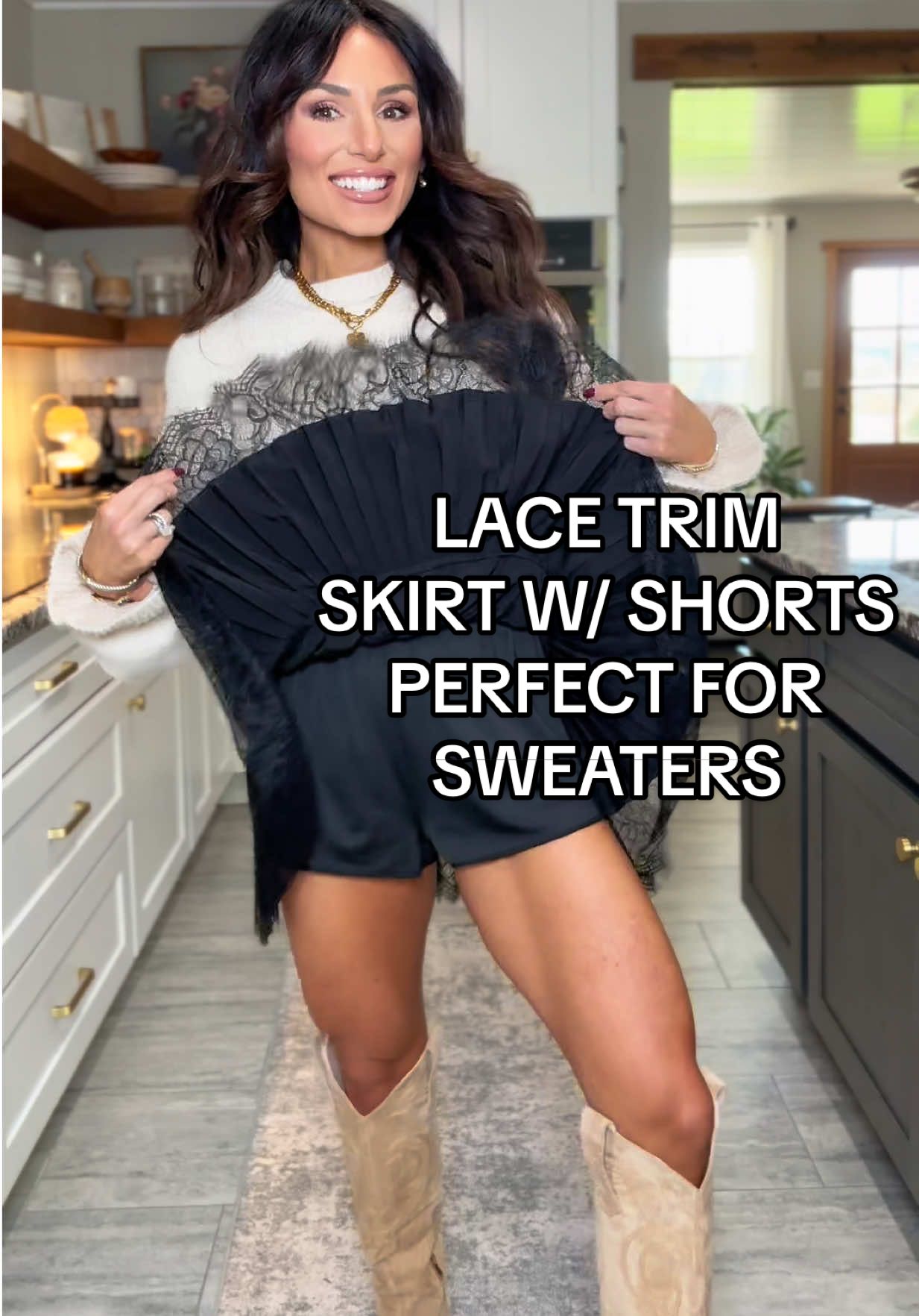 This lace trim skirt is a must have!! Perfect skirt to wear with oversized sweaters! @Liluion #skirt #skirtoutfits #skort #tiktokshopblackfriday #fallfashion 