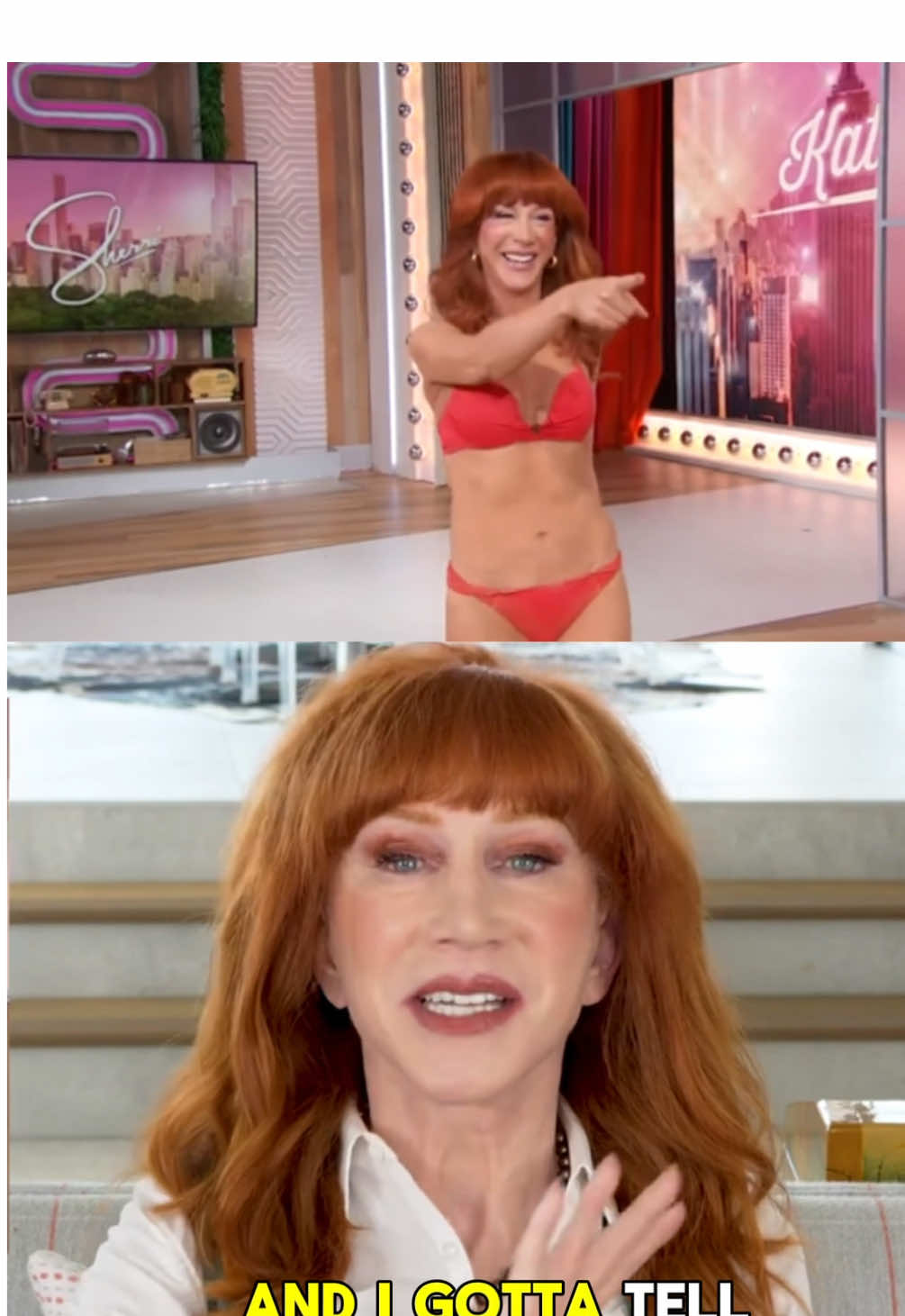 Yes, the rumors are true. I went on @SHERRI in a freaking bikini at 65!!! Happy birthday to me, so glad I could give you all this gift.  Watch the full episode of Kathy Griffin: Talk Your Head Off our now on my YouTube!
