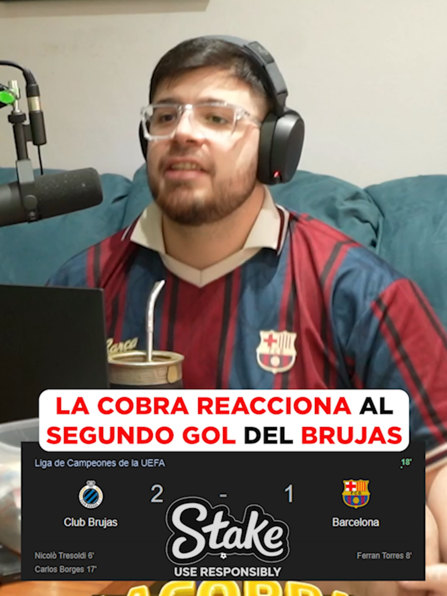 LA COBRA REACCIONA AL SEGUNDO GOL DEL BRUJAS #argentina #lacobraaa #barcelona #championsleague #brujas #kick #davooxeneize