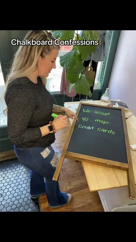 Day #1 of our chalkboard confessions for our Boutique #chalkboard #boutique #confessions #mamabearbrand 