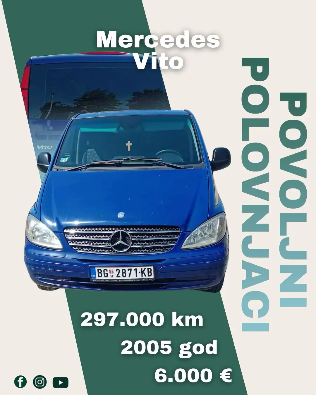 🚘 Mercedes Benz Vito 🗓 2005. godište 🛞 297.000 km ⛽ Dizel 💥 2197 cm³ 🐎 80/109 (kW/KS) 📅 Registrovan do: 06.2026. 📍 Lazarevac 💰 6.000 € ❌ Fiksna cena: DA ⭕ Zamena: DA Kontakt telefon: 063346104 Opis: Vozilo je u odličnom stanju, bez ikakvih ulaganja. Vlasnik vozila. Redovno održavan Mercedes Vito, poznat po pouzdanosti i trajnosti. Putnički kombi sa 9 sedišta, idealan za porodična putovanja ili poslovne potrebe. Zadnji pogon, manuelni menjač, plava boja karoserije. Domaće tablice, bez oštećenja, Euro 3 motor. Za sve dodatne informacije dostupni su Viber i WhatsApp. Srećna kupovina!
