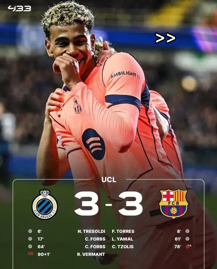 💙♥️ برشلونة يتعادل اليوم ضد كلوب بروج💢3:3🔥🔥