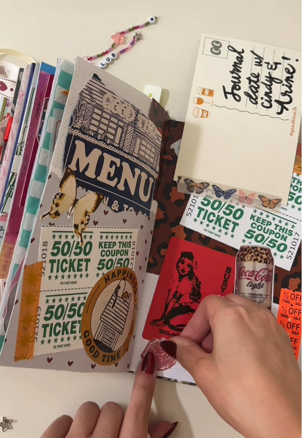 Coffee shop junk journal sesh with @Bindy B. Journaling & @djcriesalot (like 4 months ago, I’m playing catch-up 😅) Love how this one turned out! #junkjournal #junkjournaling #junkjournalwithme #junkjournalideas #junkjournalcreator 