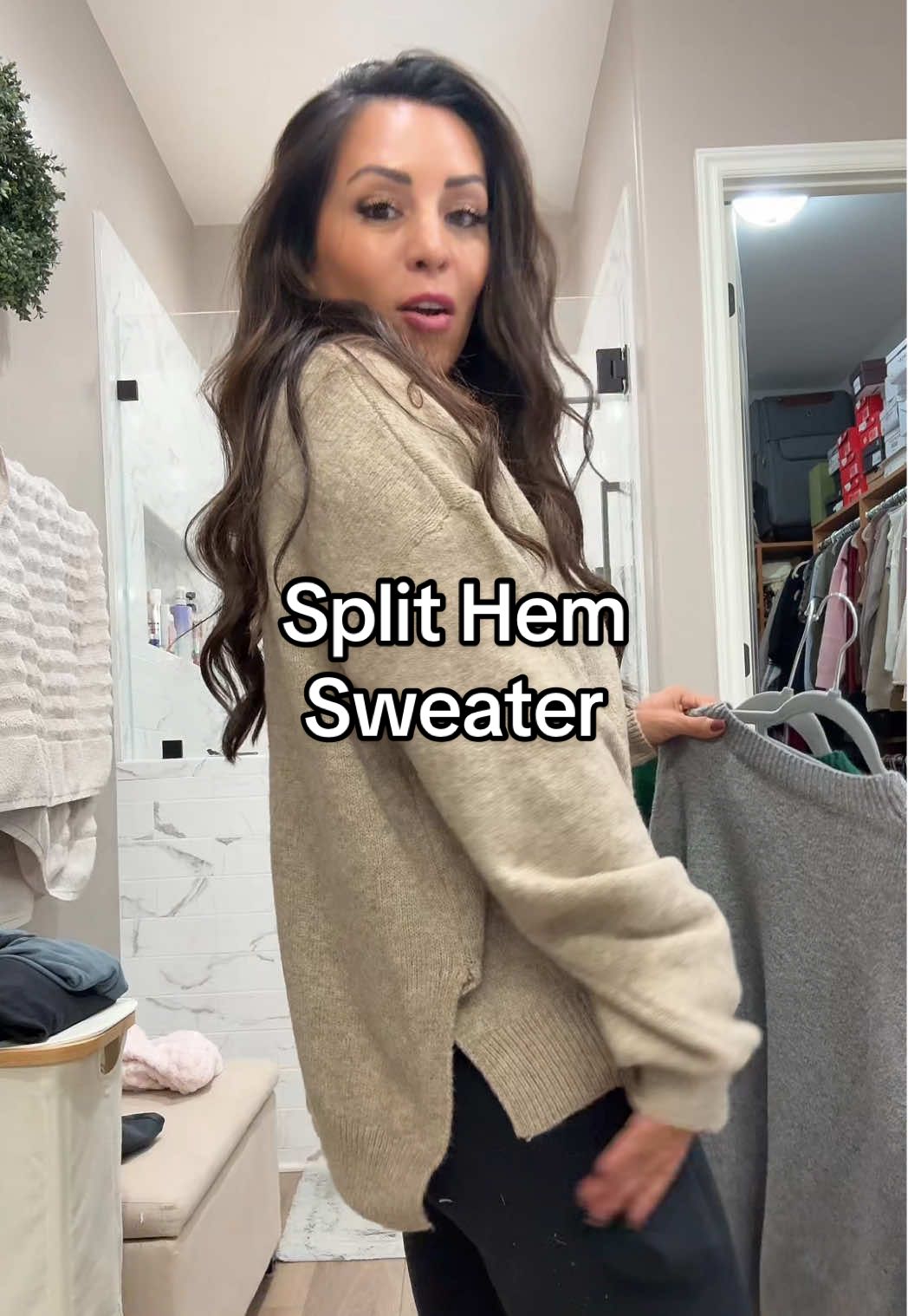 Replying to @Ashley.Larrabee. Casual split hem sweater!  #sweaterweather #tiktokshopblackfriday #fallfashion #petitefashion #leggingsoutfit 