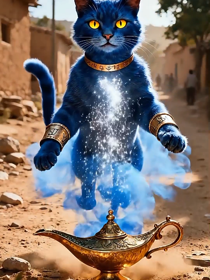 Poor kitten found Aladin's lamp. She wished for food, big home which Aladin fulfilled. But black cat stole the lamp #aicat #cat #catstory #happycat #sadcat #poorcat 