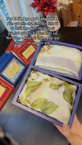 𝐒𝐞𝐭 𝐤𝐡𝐚̆𝐧 𝐥𝐮̣𝐚 𝐪𝐮𝐚̀ 𝐭𝐚̣̆𝐧𝐠 𝟐𝟎/𝟏𝟏 Món quà chỉn chu, xinh đẹp, tinh tế và thiết thực dành tặng các cô giáo.Set quà đầy đủ gồm: khăn lụa cao cấp size 90x180cm + khuy cài khăn + hộp quà + thiệp + nơ lụa + túi giấy + giấy rơm.Chỉ việc xách đi tặng.#khanlua #quatang #setquatang #quatangconggiao #xuhuong