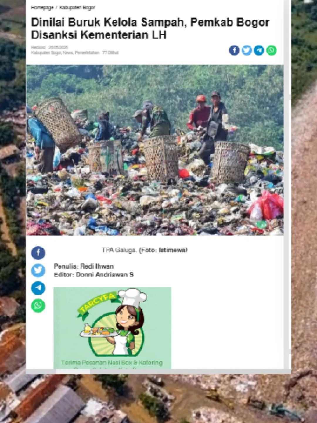 WARTAKOTALIVE.COM, BOGOR - Pemkab Bogor mendapat surat teguran dari Kementerian Lingkungan Hidup/Badan Pengendalian Lingkungan Hidup. Teguran tersebut diberikan terkait dengan buruknya pengelolaan sampah di daerah yang dijuluki Bumi Tegar Beriman ini. Namun, Kabupaten Bogor tidak sendirian. Ada 305 daerah lainnya di Indonesia yang diberikan surat peringatan oleh KLH. #sekolahsampah #pilahsampahdarirumah #sampahplastik #lingkunganhidup #sekolahsampahindonesia #pedulilingkungan #lingkungan #daurulang #zerowasteindonesia #sampahorganik #indonesia #banksampah #newbalance #gogreen #sampahberkarya #saveearth #recycle #sampahmasyarakat #daurulangsampah