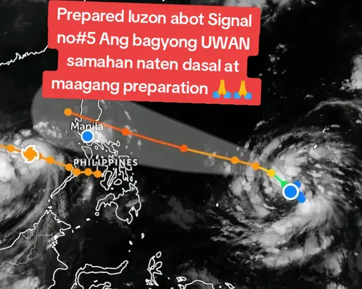 SIGNAL NO. 5 SA LUZON❗️⚠️ DELUBYO ang inaasahan dahil malakas na ulan at hangin ang inaasahang tatama sa Metro Manila, Northern Luzon, Central Luzon, Southern Luzon at Bicol Region TIGNAN: Malapad ang sakop ng kaulapan ng binabantayang bagyo (pre-#UwanPH ) na nasa labas pa ng Philippine Area of Responsibility na kayang hagipin ang buong mainland Luzon.  Nananatiling mataas ang tsansa itong aabot ng SUPER TYPHOON category 🟣 sa mga susunod na araw, ayon sa PAGASA.  Kung sakaling magiging super bagyo, asahan ang malawakang pinsala 🟥 sa maraming lugar sa Luzon - depende kung saan dadaan ang alimpuyo (eyewall) at ang mata (eye) ng bagyo.  Mataas pa ang uncertainty ng track nito kaya asahan pa ang mga pagbabago. #keepsafeeveryone  #uwan  #prayers  #likeandfollow 