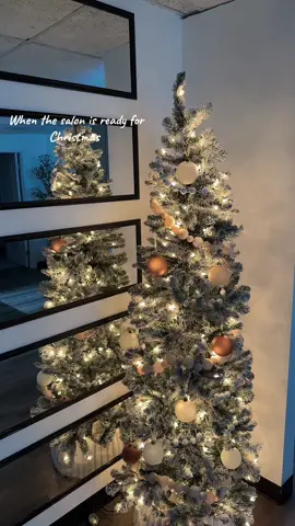 I’m so in love with my pre-lit slim tree that is frosted with warm white lights. I got the 6 foot one. The Salon is ready to go for the holidays. #prelitchristmastree #christmastree #christmastreedecorating #frostedchristmastree #slimchristmastree 