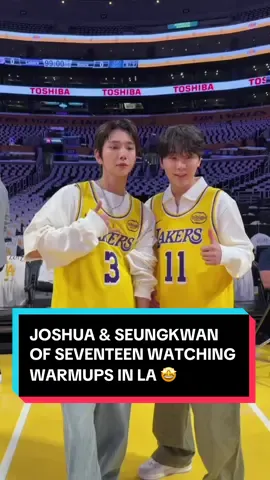 SPOTTED: Joshua and Seungkwan of @SEVENTEEN watching warmups in LA! 🤩💥 #NBAPhilippines #SEVENTEEN 