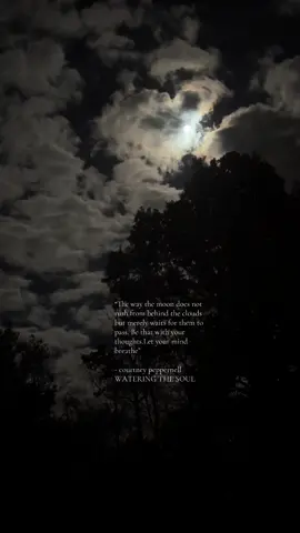 “The way the moon does not rush from behind the clouds but merely waits for them to pass. Be that with your thoughts. Let your mind breathe.” - courtney peppernell WATERING THE SOUL #fyp #foryoupage #fullmoon #moon 