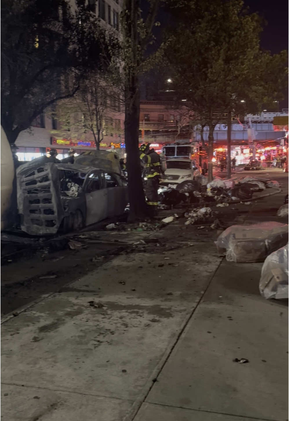 Right in front of my building, my car was literally parked 3 cars in front of that one. Not sure exactly what caused the explosion but someone mentioned kids threw fire at the garbage behind that car. #bronx #boogiedown #southbronx 