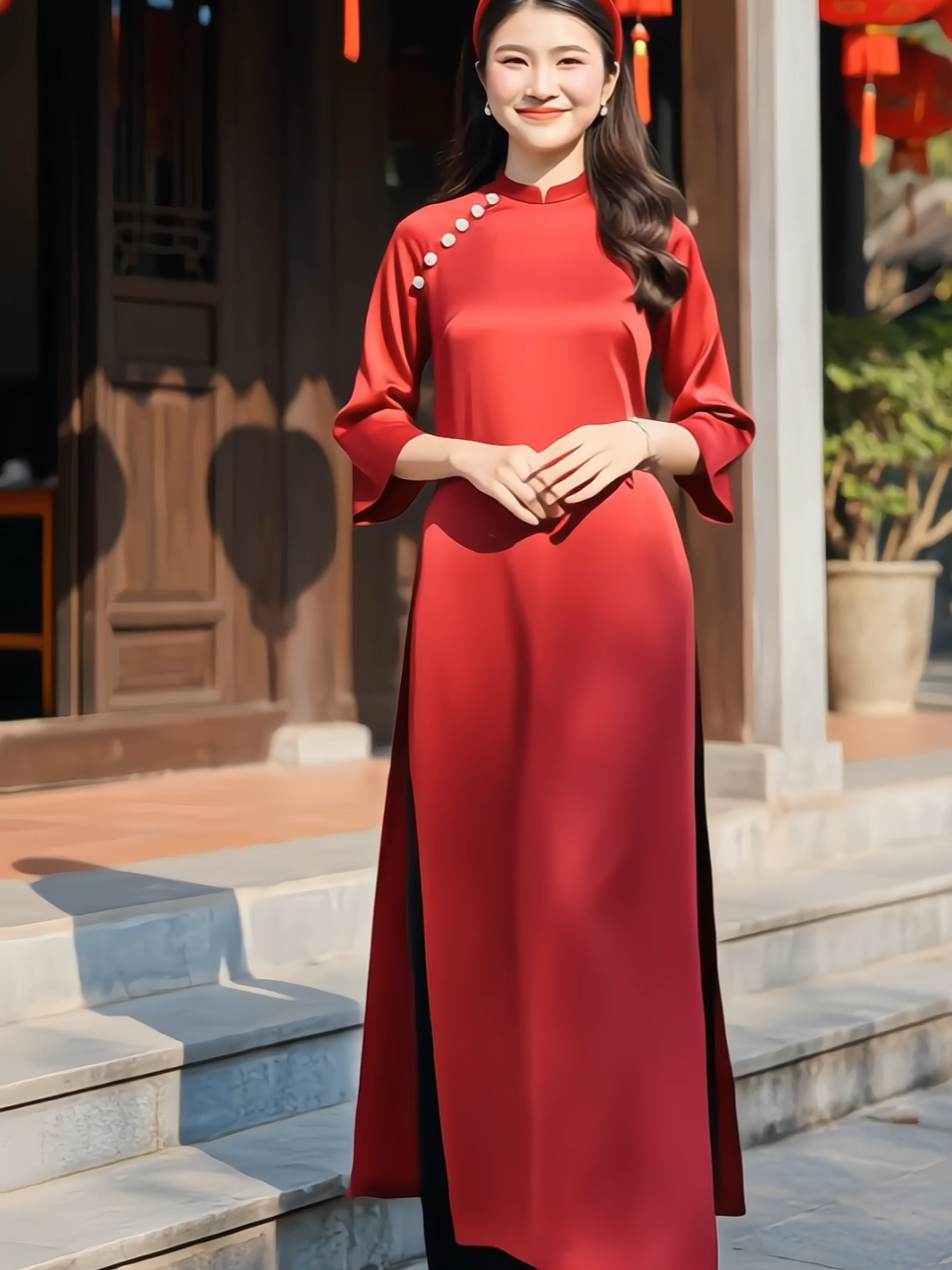 Áo dài cách tân nữ trơn đính ngọc trai thanh lịch #aodaivietnam #aodaitet #aodaitruyenthong #aodaicachtan #xuhuong 