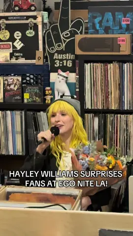#HayleyWilliams made a surprise appearance at an LA record store for her EGO NITE listening party!!! 🥹💛 📸: @ronniehiii #iheartradio #hayleywilliamssupremacy @HW HQ #egodeathatabacholeretteparty 