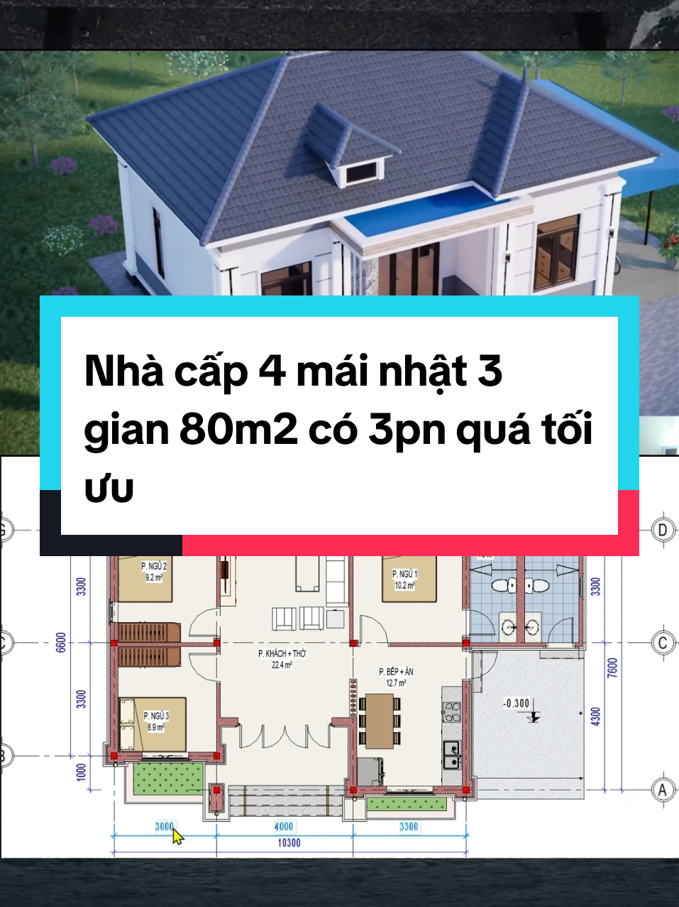 Nhà cấp 4 mái nhật 3 gian 80m2 có 3pn quá tối ưu #xhtiktok #xaynhatrongoi 