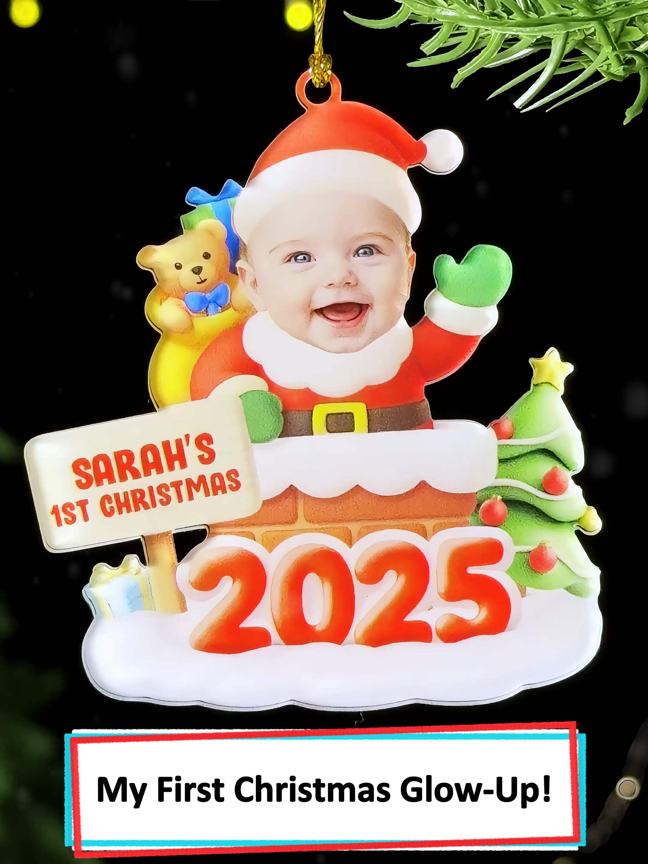 Mom picked my cutest photo for this acrylic ornament. It shines on our tree every Christmas 🎄 #wanderprints #personalized #gifts #Christmas #giftforkids