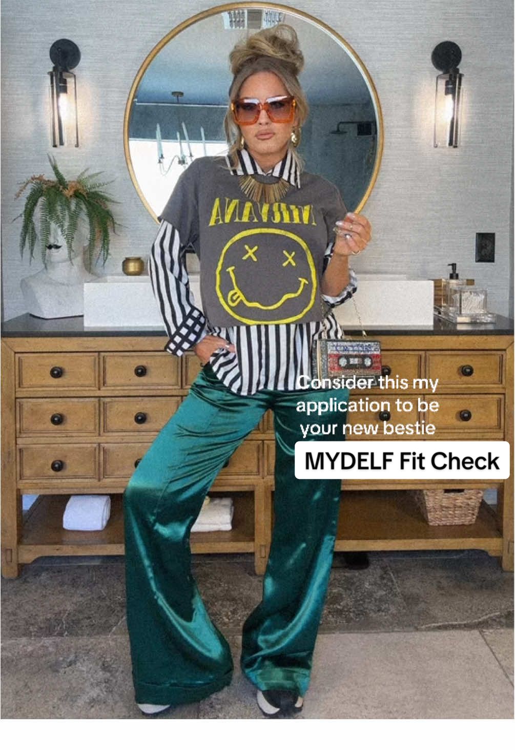 Dressing for MYDELF, my dannnnnng self! Hiiiiii I’m Julie tay your 44 year old bestie down for fun fits, thrift hauls, happy hours, or to help you bury a body. I’m a versatile bestie 😏 Follow for your daily dose of MYDELF fit checks 😎 #mydelf #over40 #styleinspo #confidence #fallfashion 
