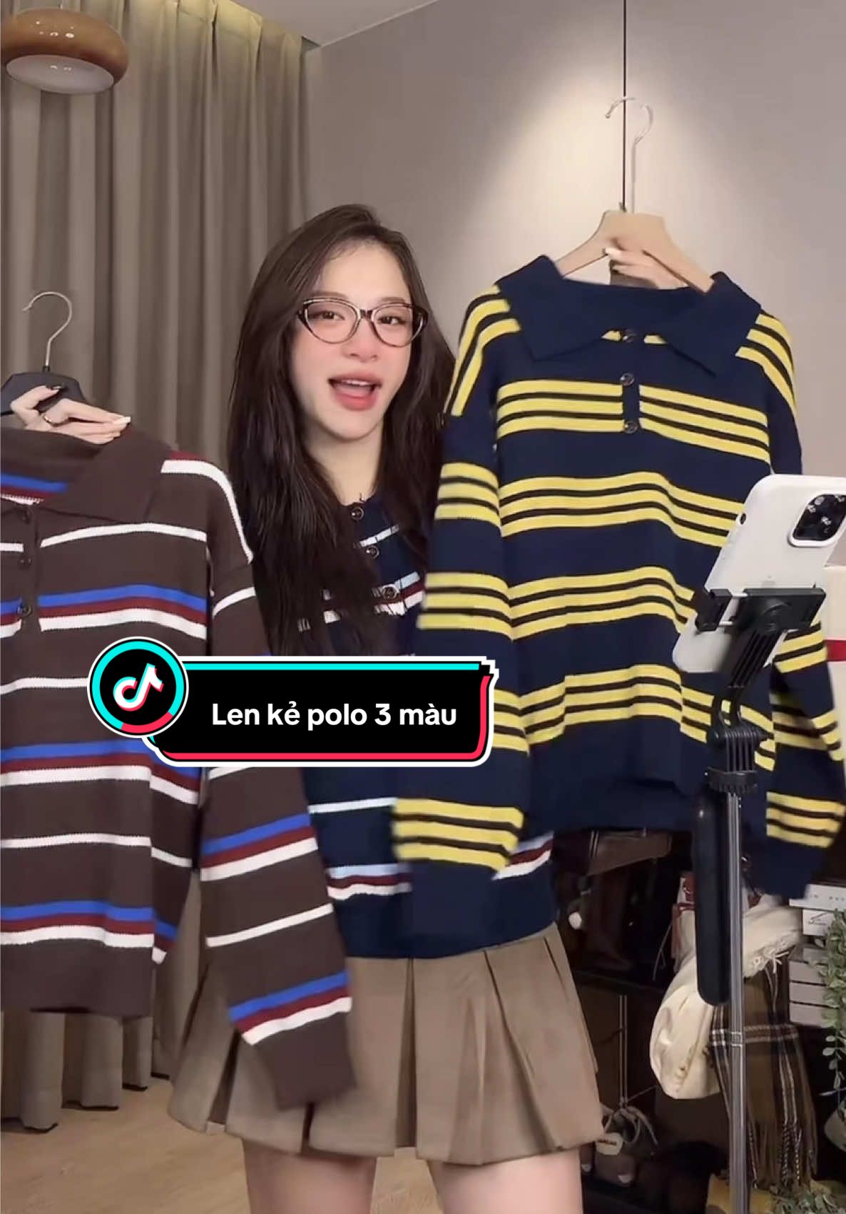 Hôm nay diện áo polo len kẻ nha các nàng iu#hottrend #homnaymacgi #viral #xuhuongtiktok #outfit 
