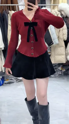 Áo Len cổ V cúc tay dài phối nơ xinh xắn #aolencov #aolen #aolennu #xuhuong 