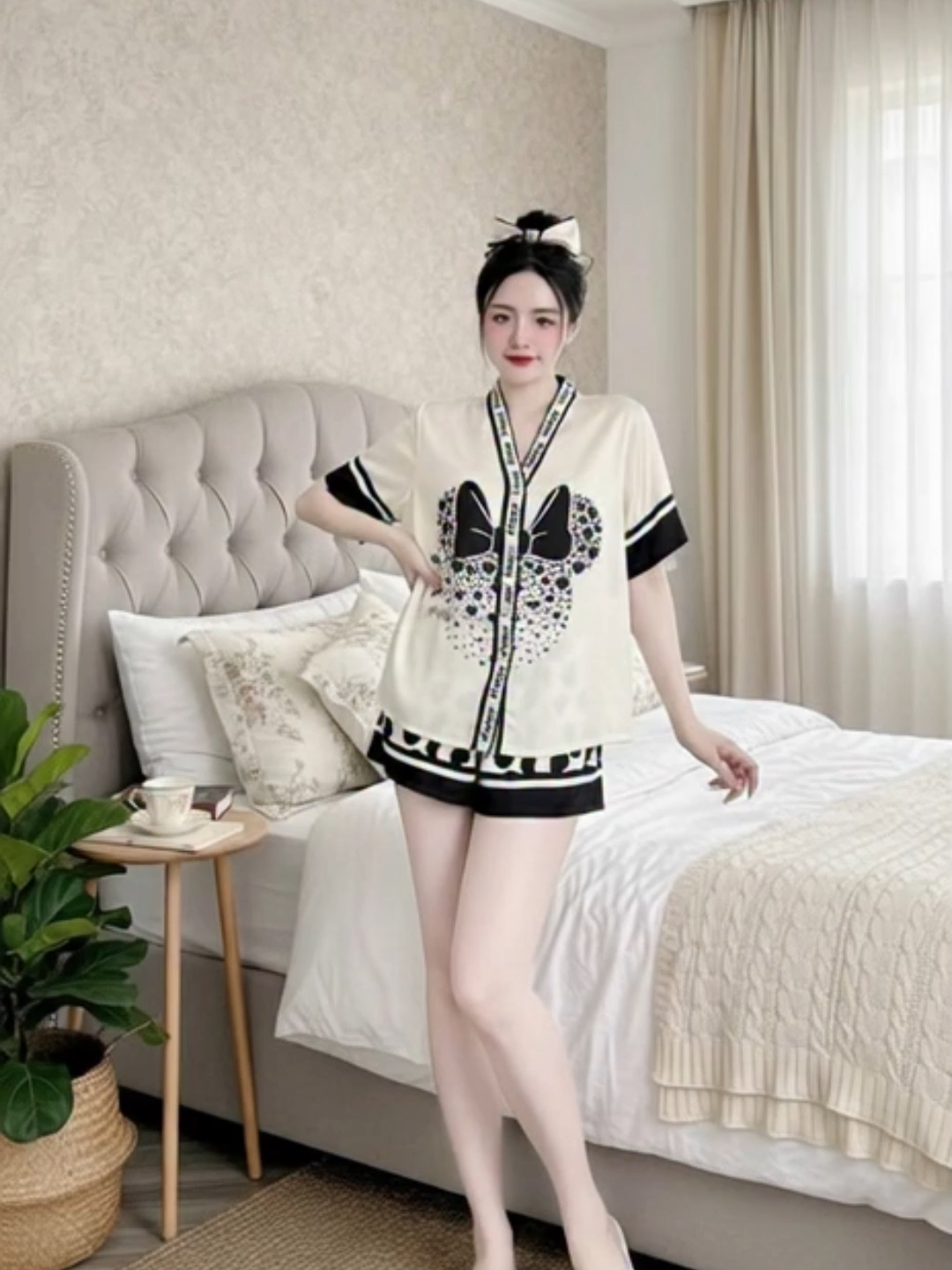 Bộ Pijama Cổ Y họa tiết dễ thương cho phái đẹp #thoitrangnu #thoitrang #pijama