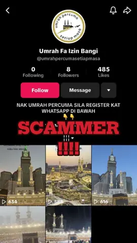 Kami dimaklumkan bahawa terdapat individu/akaun menggunakan nama sama seperti kami, Umrah Fa Izin Bangi untuk menipu orang ramai dengan menawarkan pakej umrah percuma dan palsu. Pihak Fa Izin International Trave & ours Sdn. Bhd. tidak pernah menawarkan atau mengiklankan pakej umrah percuma melalui mana-mana platform media sosial. Pihak kami juga telah membuat laporan polis serta memaklumkan kepada pihak berkuasa untuk tindakan lanjut. Sebarang bayaran hanya boleh dibuat ke akaun rasmi syarikat. JANGAN buat sebarang transaksi ke akaun peribadi atau akaun lain selain akaunrasmi syarikat. Kami menyeru orang ramai agar berhati-hati dan tidak terpedaya dengan sebarang tawaran yang mencurigakan. Sekiranya anda menemui iklan atau akaun mencurigakan yang menggunakan nama Umrah Fa Izin, mohon segera laporkan kepada kami. Kami amat menghargai kerjasama anda semua #scamumrah #elakscamumrahhaji #faizin