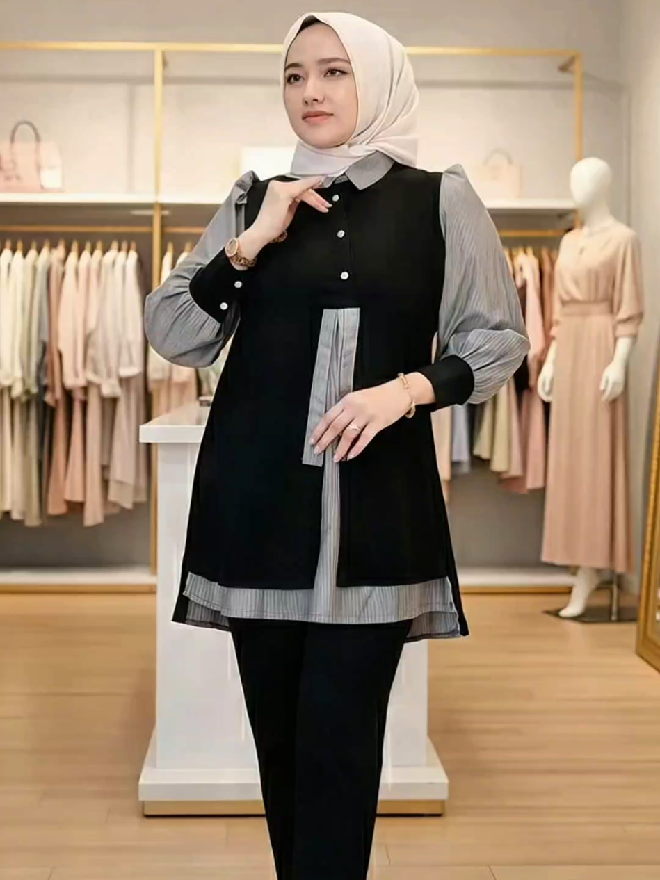 Gwenza - Citra Setelan Celana Stripe Simple - Muslim Wanita #onesetwanita #setelanwanita #setelanwanitakekinian #onesetwanitaterbaru #fyppppp 