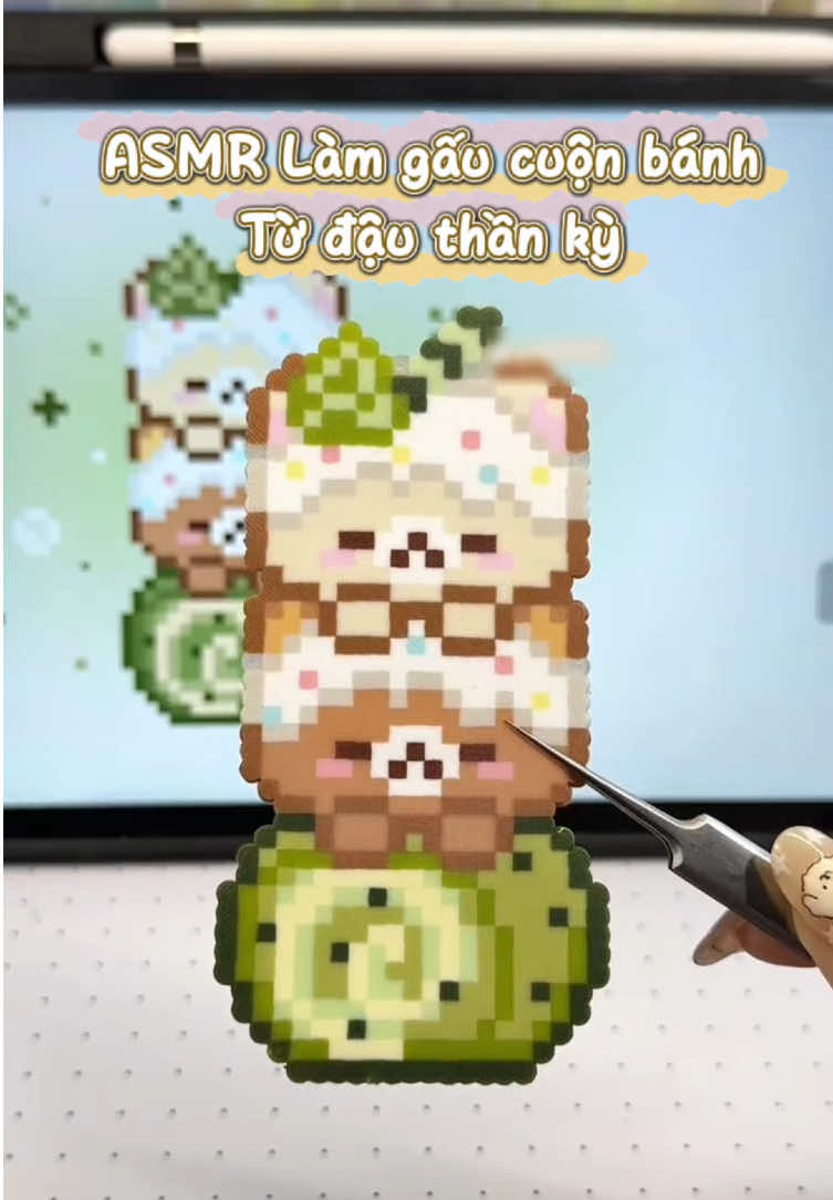 ASMR làm gấu cuộn bánh từ đậu thần kỳ nè 🥰 #asmr #handmade #hatdau #DIY #fyp 