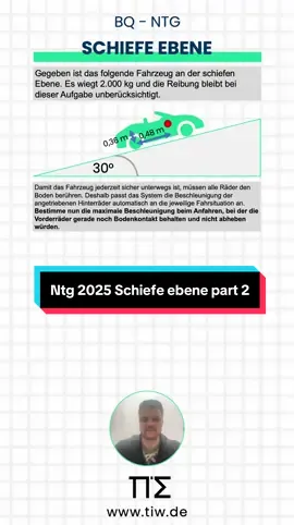 Ab ans Limit 🚗⚡️ Mit Momentengleichgewicht auf der schiefen Ebene berechnet: Die max. Beschleunigung, bevor die Vorderräder abheben, liegt bei ≈ 6,42 m/s². Physik fickt zwar manchmal den Kopf – aber am Ende passt die Formel 🔧📐 #industriemeister #meisterschule #physikaufderrampe #momentengleichgewicht #technikverstehen     