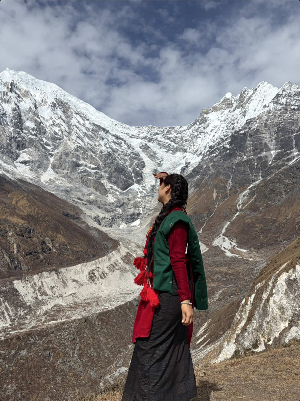 Just two sisters bringing culture to new heights 😄.#kyangin ri#langtangtrek #langtang #culturaldress #magardress@प्रतिभा🌿  