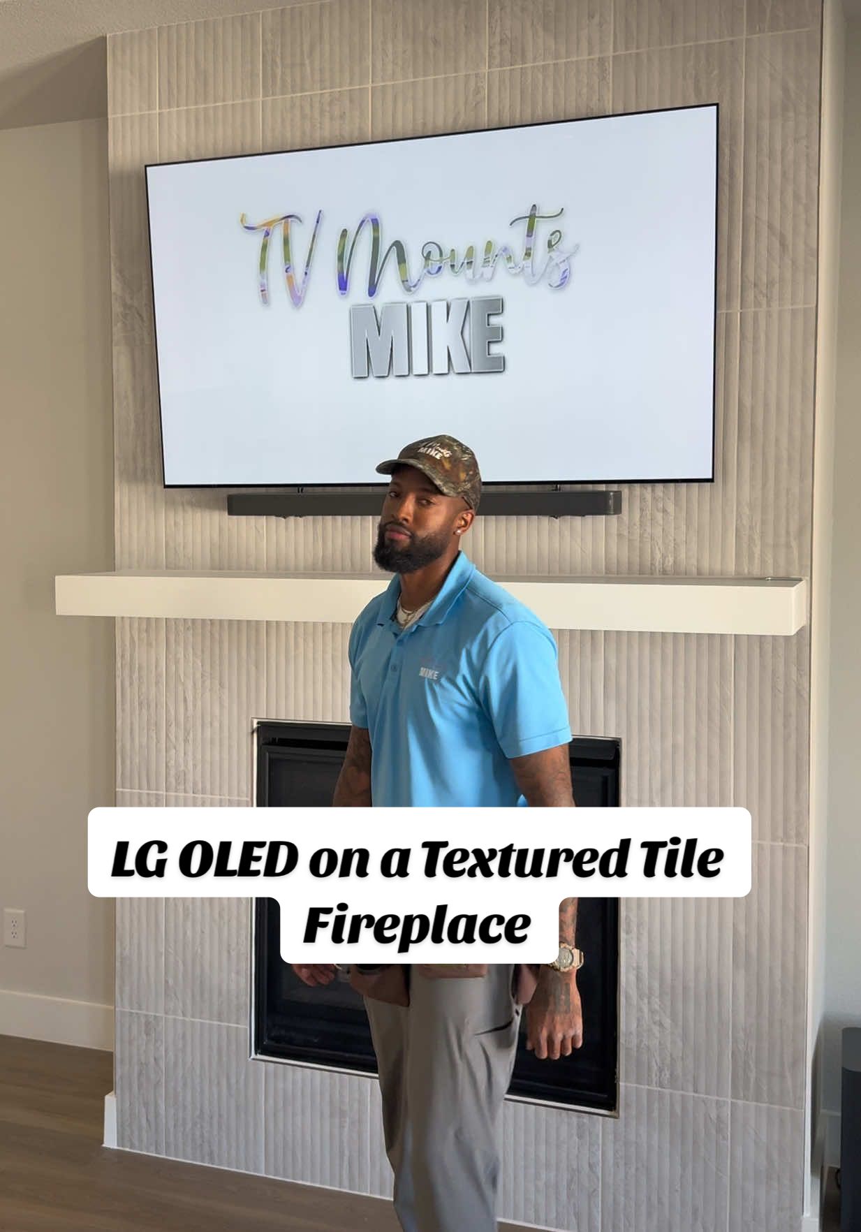 We installed a 65” OLED on this Textured Tile Wall. For sound, we added a JBL bar to fill the room with crisp Audio. 🔥 #tilewall #oledtv #lgoled #jbl 