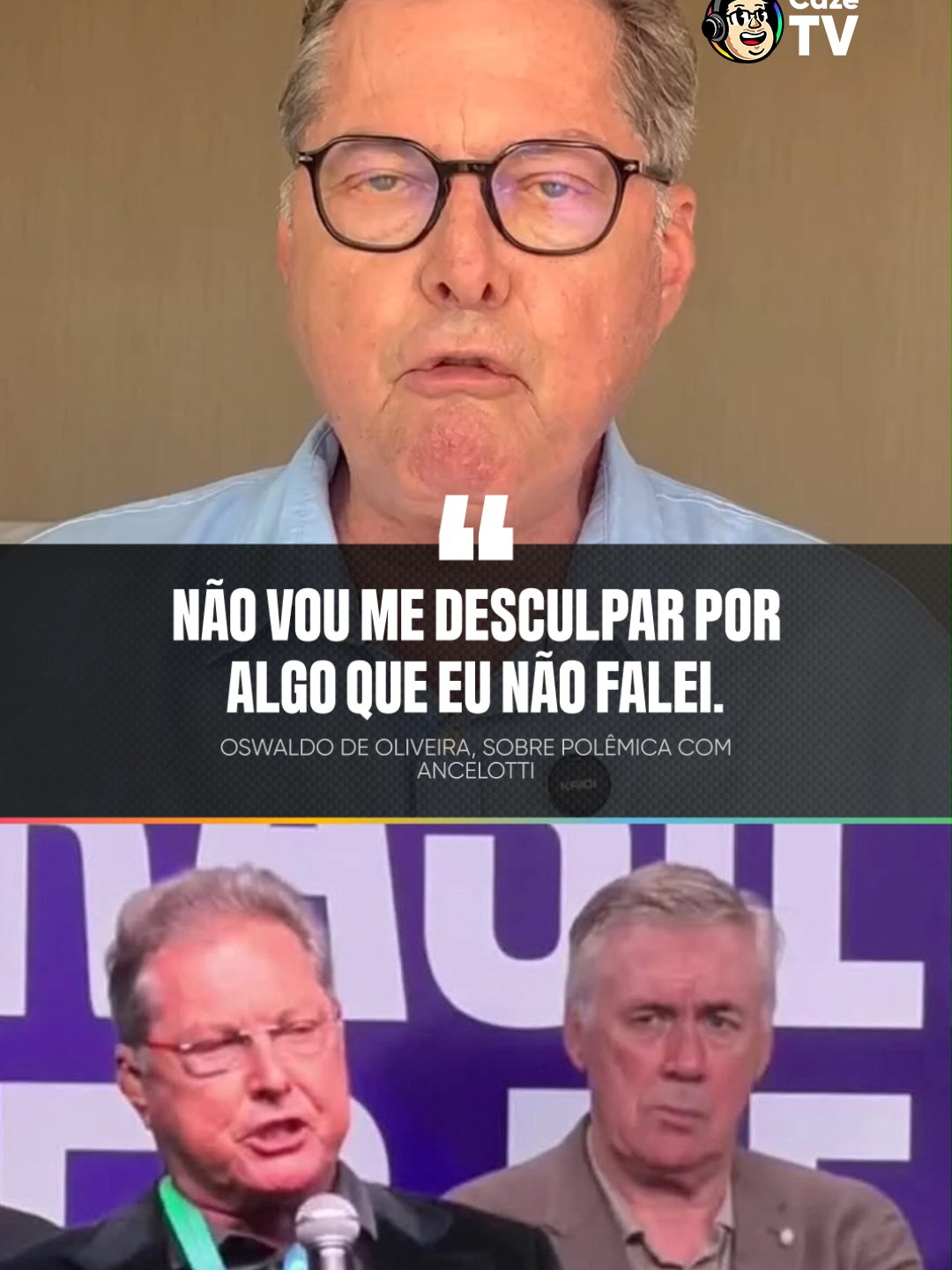 RESPONDEU!!! 🗣️👀 Após receber muitas críticas, Oswaldo de Oliveira veio a público para esclarecer a polêmica gerada após suas declarações durante um evento na CBF, onde manifestou sua preferência por treinadores brasileiros no comando da Seleção... 😬🇧🇷  Na explicação, ele reafirmou sua posição, negou qualquer hostilidade em relação a Ancelotti e disse que não vai se desculpar por algo que não falou. Dá só uma olhada em um trecho:  📹 @oswaldodeoliveiraoficial #Original #CoberturaCazéTV #SeleçãoBrasileira #CarloAncelotti #OswaldoDeOliveira