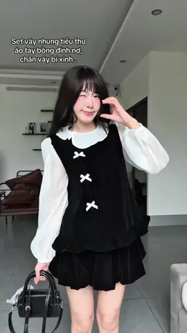 Set váy nhung tiểu thư 😙🎀 #review #fyp #setdoxinh #setvayxinh #viral 