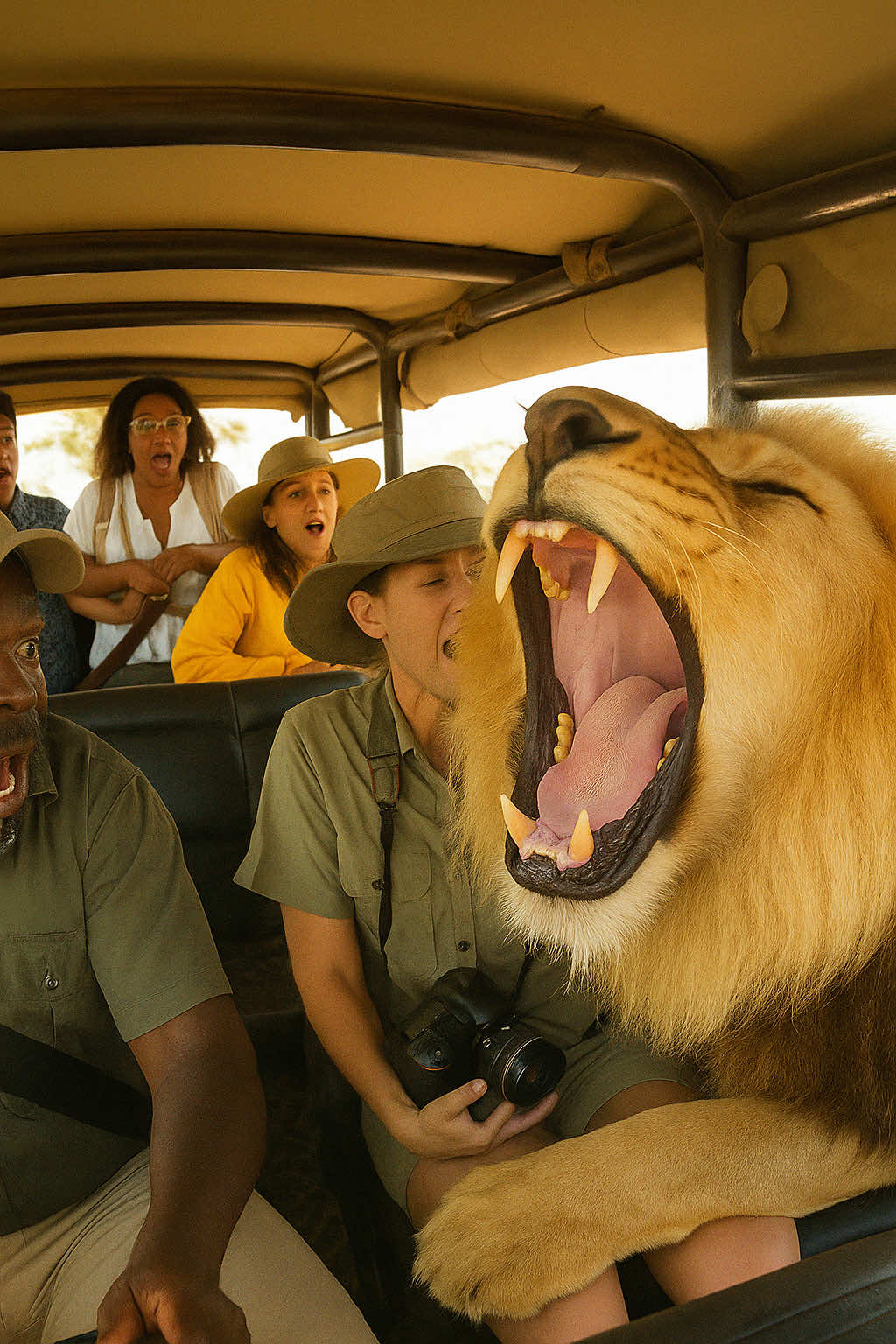 POV: A lion jumps in your safari jeep 😱🦁 #AIRealism Just another calm safari ride… until the lion wants shotgun! 😂 All AI-generated for entertainment — no one harmed. AI Disclaimer: This video was created using AI for fun realism — no real animals or humans involved. #AIRealism #AllStarCompilations #SafariShock #LionAI
