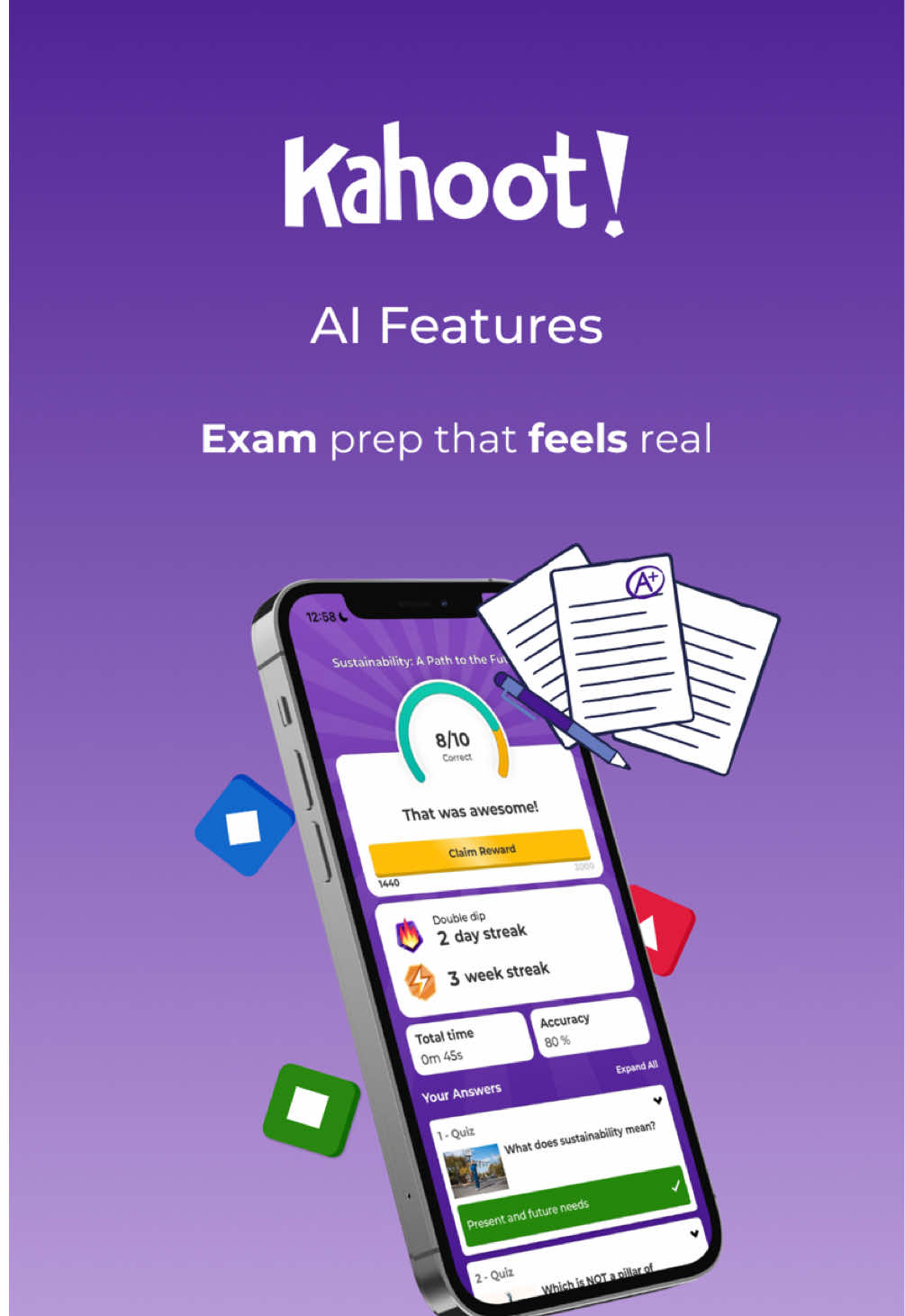 📚💪 Get exam ready with Kahoot! AI. Test Mode lets you practice like it’s the real thing, so when exam day comes, you’ll feel confident and prepared. Review, test, and ace it with Kahoot! 💫 Because smart studying starts with AI. #aitools #examprep #studysmart #kahoot #makelearningawesome