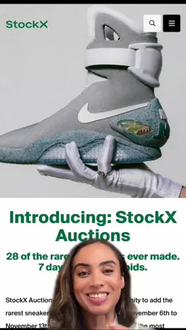 StockX introduces auctions! Bid on 28 of the rarest sneakers ever made, like Nike Mags and Mars Yards. Bidding starts Nov 6th and ends Nov 13th. Don't miss this! #StockX #SneakerAuction #NikeMag #MarsYard #SneakerNews #Sneakers #Viral #Trending #StockxPartner