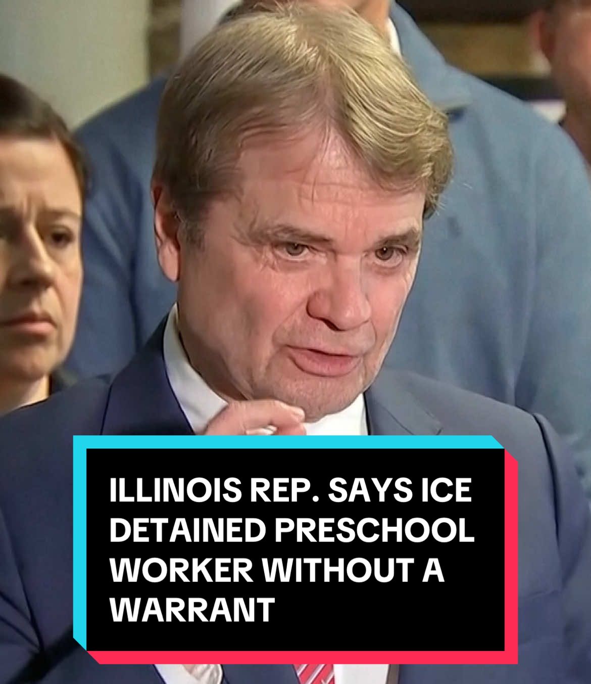 Replying to @Newsweek An employee of a Chicago daycare center and preschool was detained by immigration authorities at work as children were being dropped off Wednesday, according to witnesses, reflecting the Trump administration's increasingly aggressive enforcement tactics. Rep. Mike Quigley said the employee had a work permit and agents followed her into the school without a warrant. #news #newsweek #Chicago #ICE 